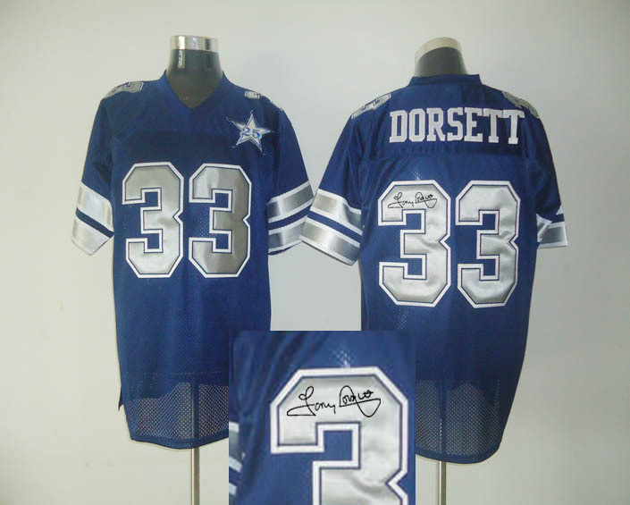 Dallas Cowboys #33 Tony Dorsett Signature Blue Throwback Jersey