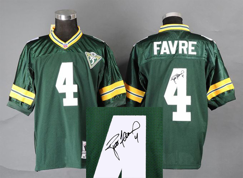 Green Bay Packers #4 Favre Signature Green Throwback Jersey