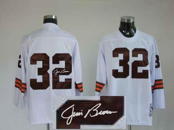 Cleveland Browns #32 Jim Brown Signature White Throwback Jersey