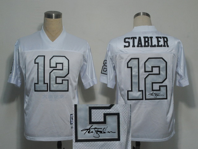 Oakland Raiders #12 Kenny Stabler Signature White Number Throwback Jersey