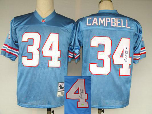 Mitchell & Ness Hoston Oilers Earl Campbell #34 Signature Blue Throwback Jersey