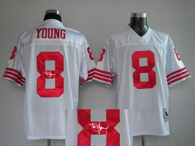 San Francisco 49ers #8 Young Signature White Throwback Jersey