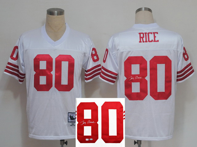San Francisco 49ers #80 Jerry Rice White Signature Throwback Jersey