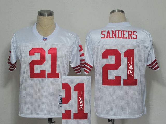 San Francisco 49ers #21 Deion Sanders White Signature Throwback Jersey