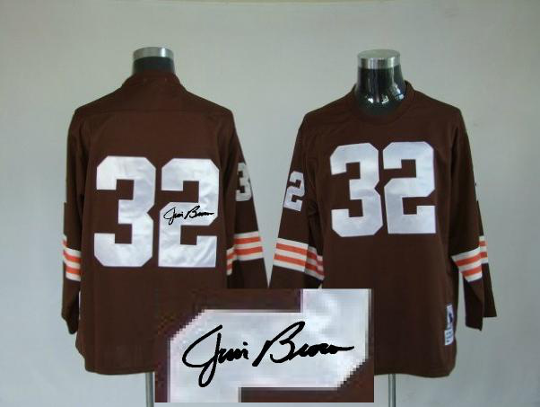 Cleveland Browns #32 Jim Brown Signature Brown Throwback Jersey