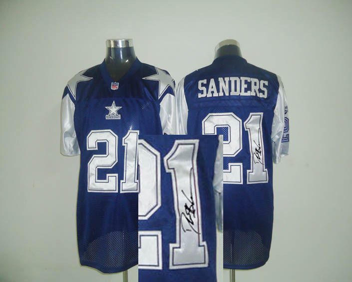 Dallas Cowboys Deion Sanders #21 Blue Throwback Signature Jersey
