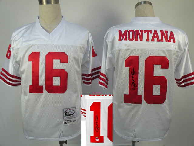 San Francisco 49ers #16 Joe Montana White Signature Throwback Jersey