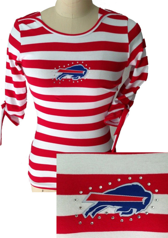 Buffalo Bills Ladies Striped Boat Neck Three-Quarter Sleeve T-Shirt Red White