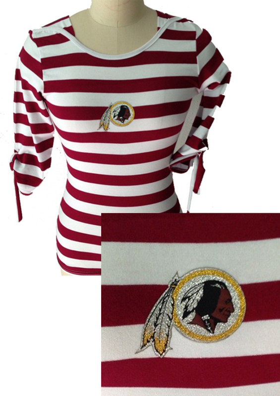 Washington Redskins Ladies Striped Boat Neck Three-Quarter Sleeve T-Shirt Burgund White