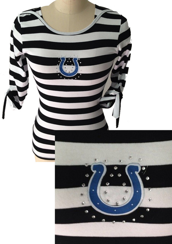 Indianapolis Colts Ladies Striped Boat Neck Three-Quarter Sleeve T-Shirt Black White