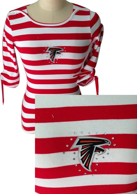 Atlanta Falcons Ladies Striped Boat Neck Three-Quarter Sleeve T-Shirt Red White