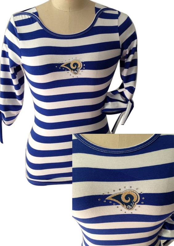 St. Louis Rams Ladies Striped Boat Neck Three-Quarter Sleeve T-Shirt Blue White