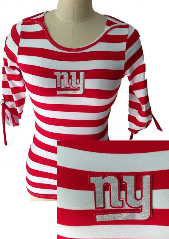 New York Giants Ladies Striped Boat Neck Three-Quarter Sleeve T-Shirt Red White
