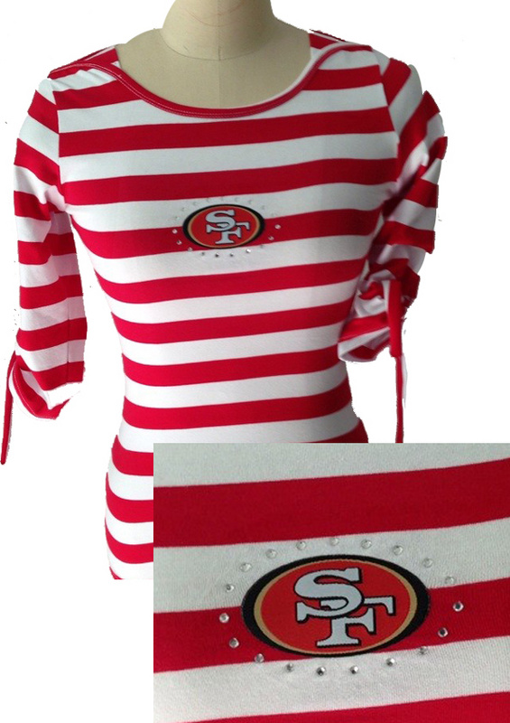 San Francisco 49ers Ladies Striped Boat Neck Three-Quarter Sleeve T-Shirt Scarlet White
