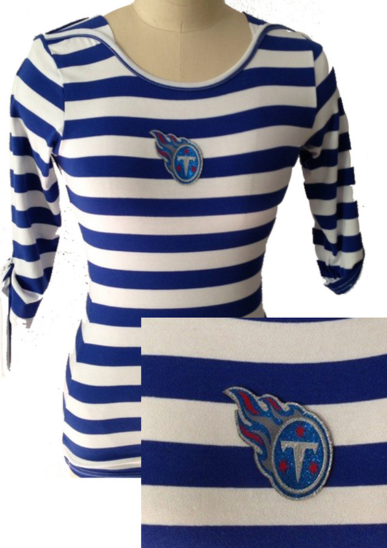 Tennessee Titans Ladies Striped Boat Neck Three-Quarter Sleeve T-Shirt Navy Blue White