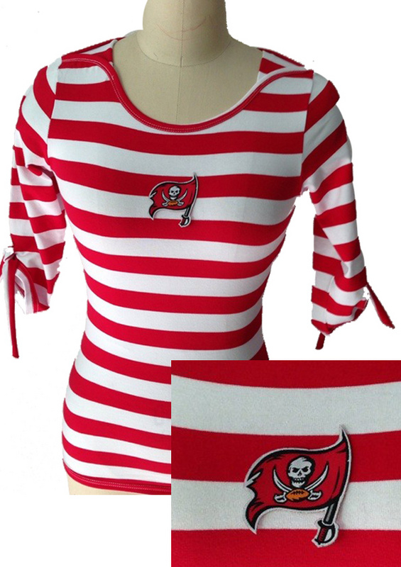 Tampa Bay Buccaneers Ladies Striped Boat Neck Three-Quarter Sleeve T-Shirt Red White