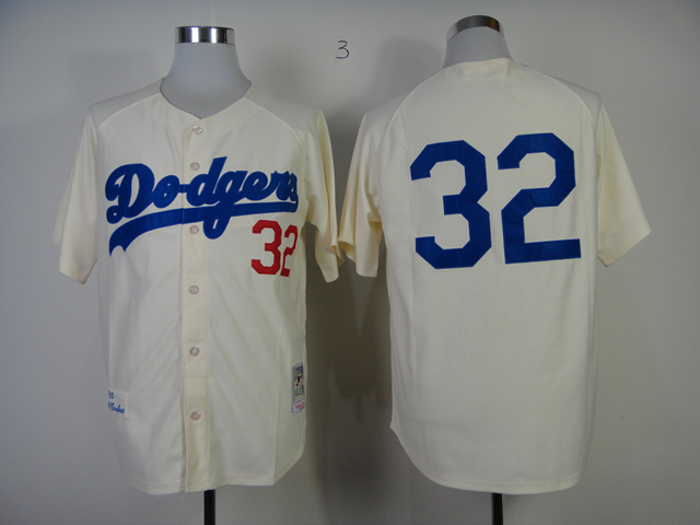 Los Angeles Dodgers #32 Sandy Koufax MLB 1955 Year Cream Jersey