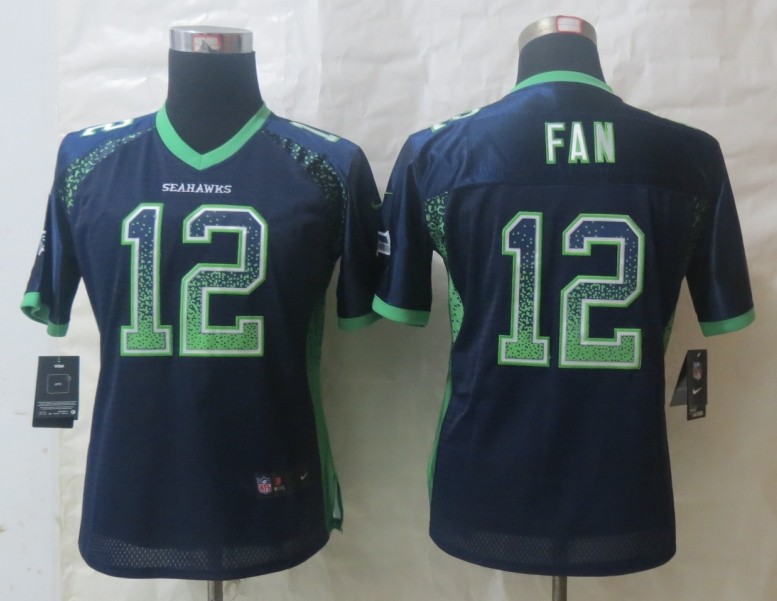 Women 2013 New Nike Seattle Seahawks 12 Fan Drift Fashion Blue Elite Jerseys