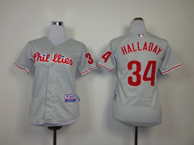 Philadelphia Phillies 34 Halladay Grey Youth Jersey