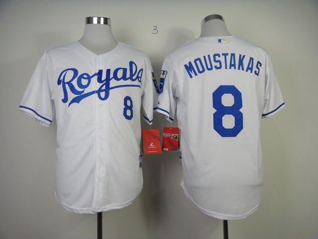 MLB Kansas City royals #8 Mike Moustakas White Cool Base Jersey