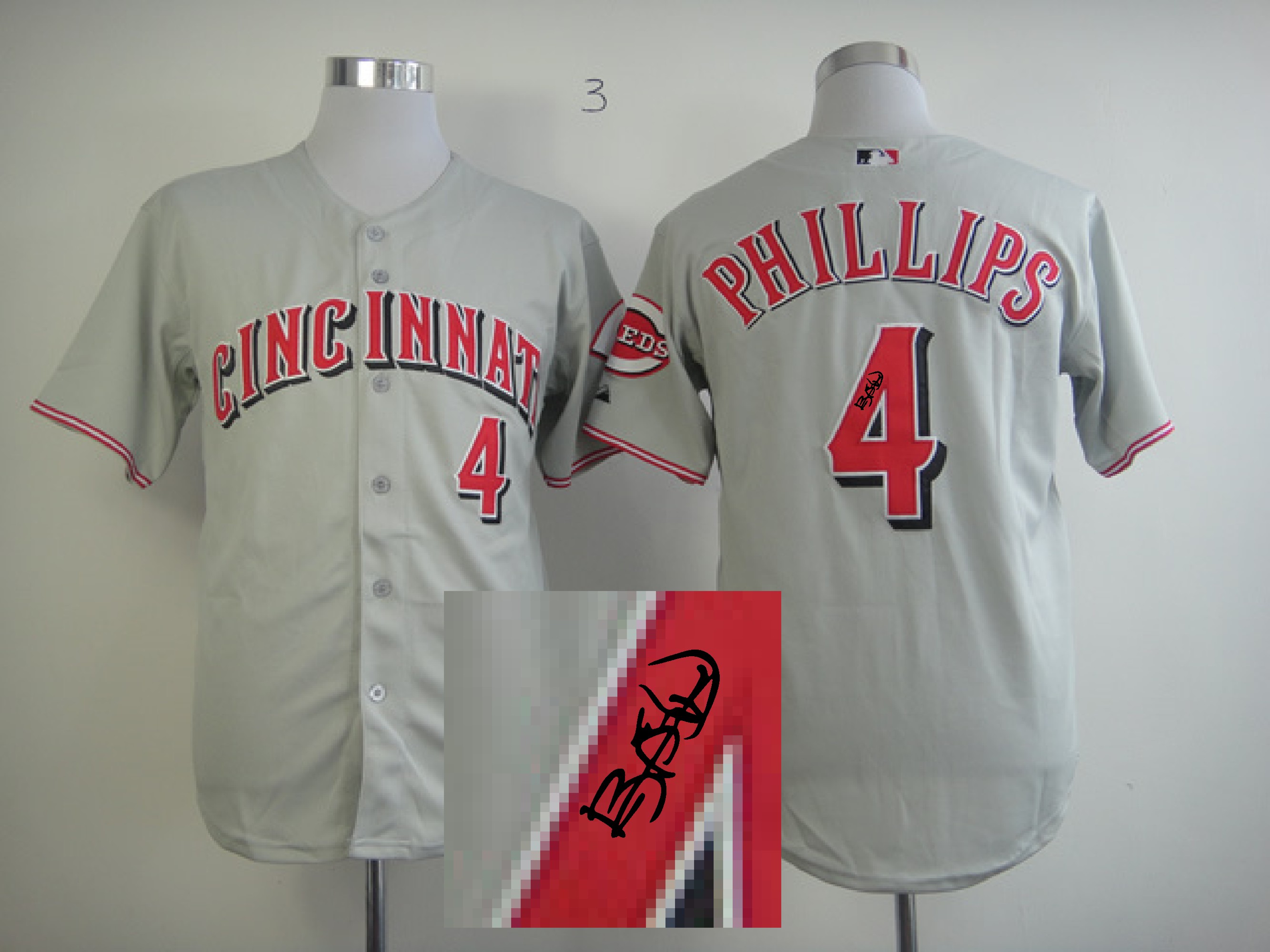 MLB Cincinnati Reds #4 Phillips Grey Signature Jersey