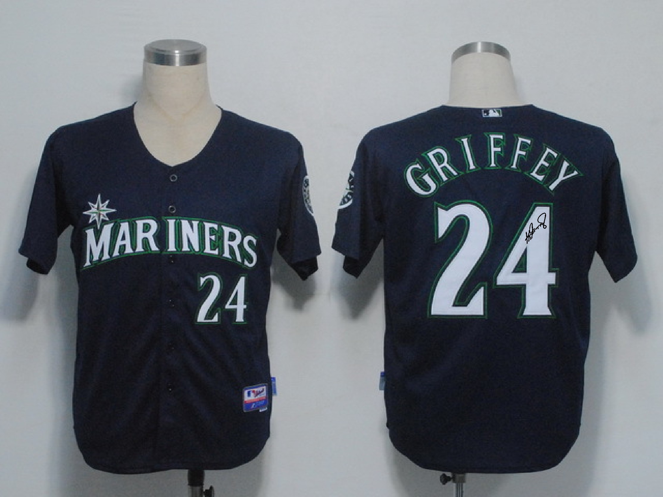 MLB Seattle Mariners #24 Ken Griffey D.Blue Signature Jersey