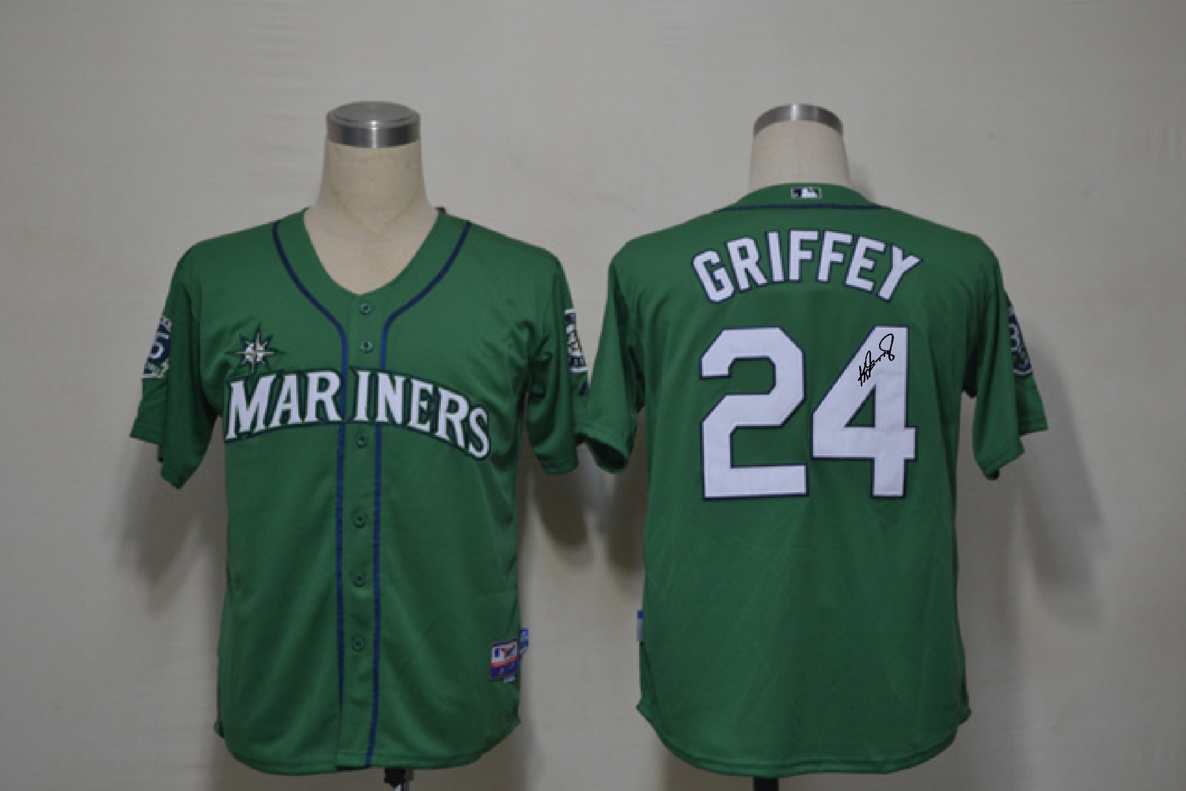 MLB Seattle Mariners #24 Ken Griffey Green Signature Jersey