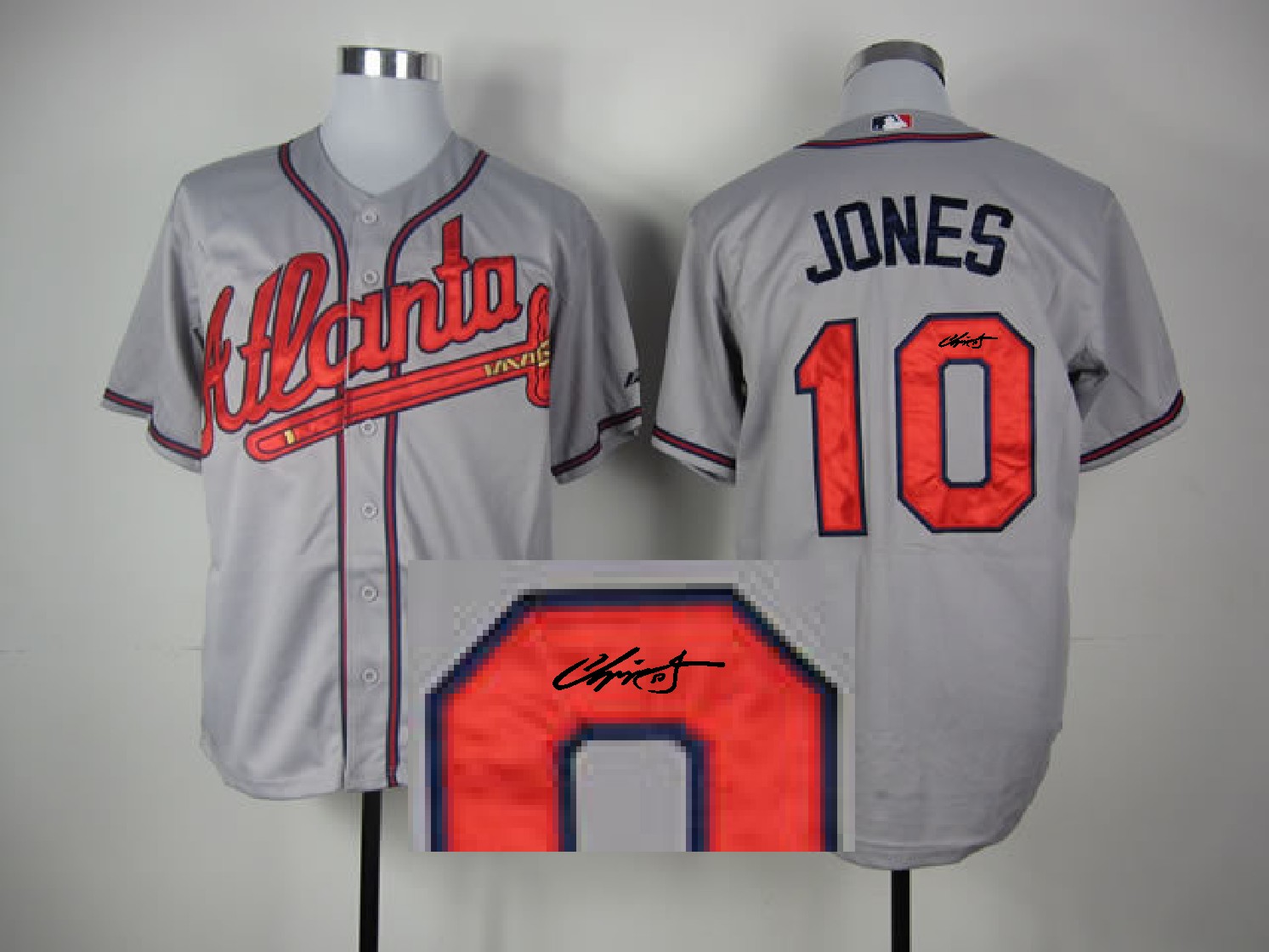 MLB Jerseys Atlanta Braves 10 Jones Grey Signature Jersey