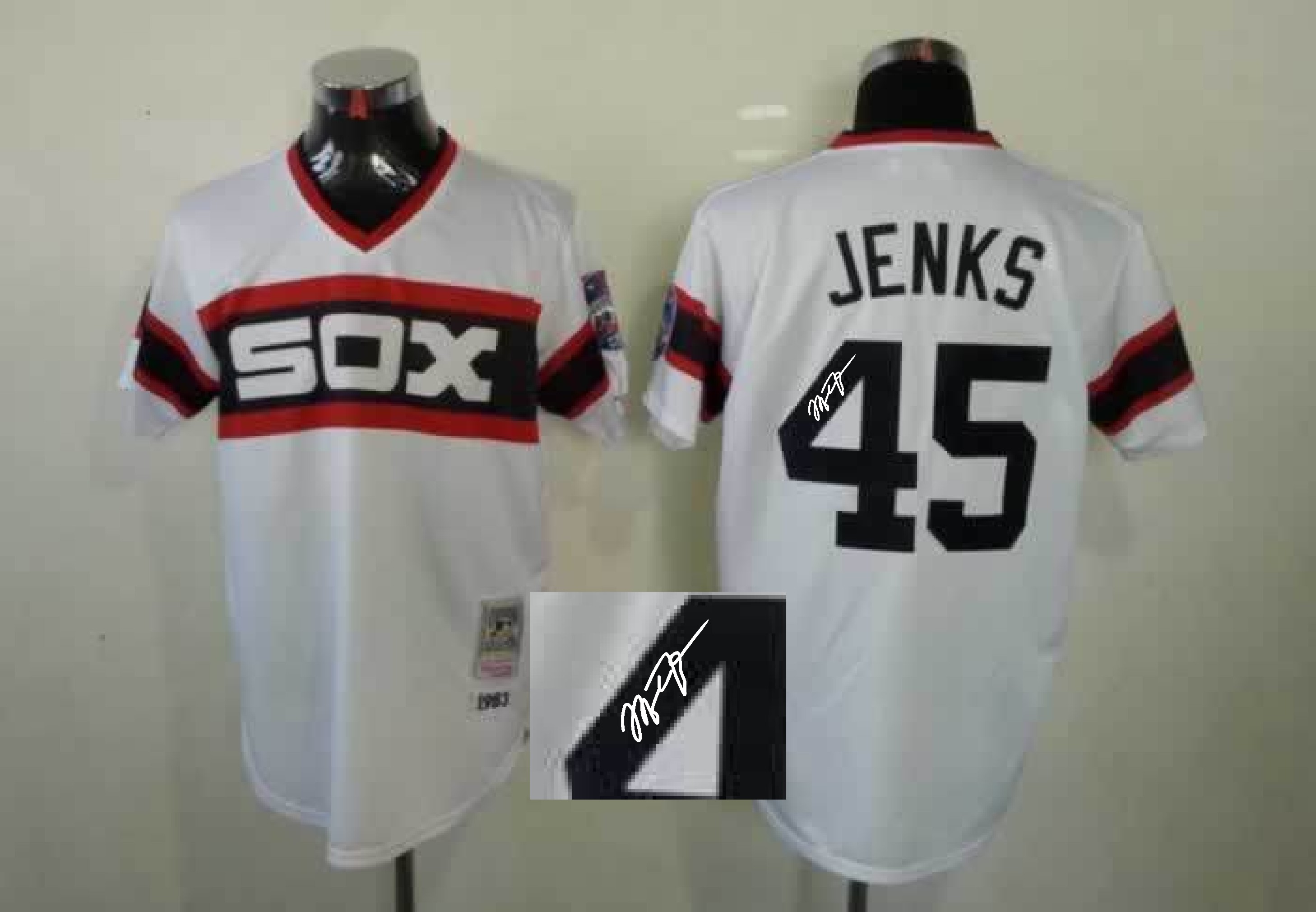 MLB Chicago White Sox #45 Jenks White Signature Throwback Jersey