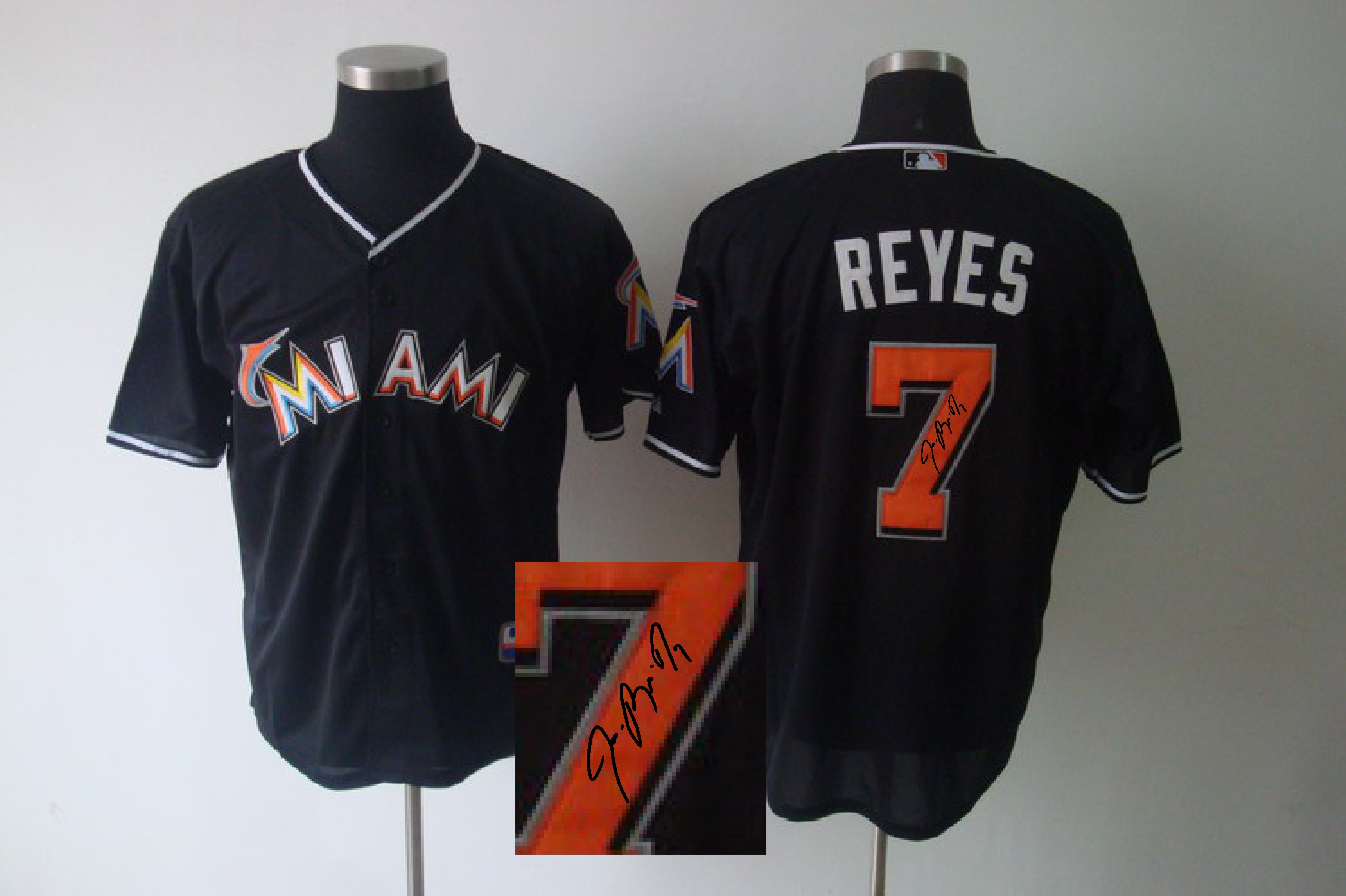 MLB Jerseys Miami Marlins #7 Jose Reyes Black Signature Jersey