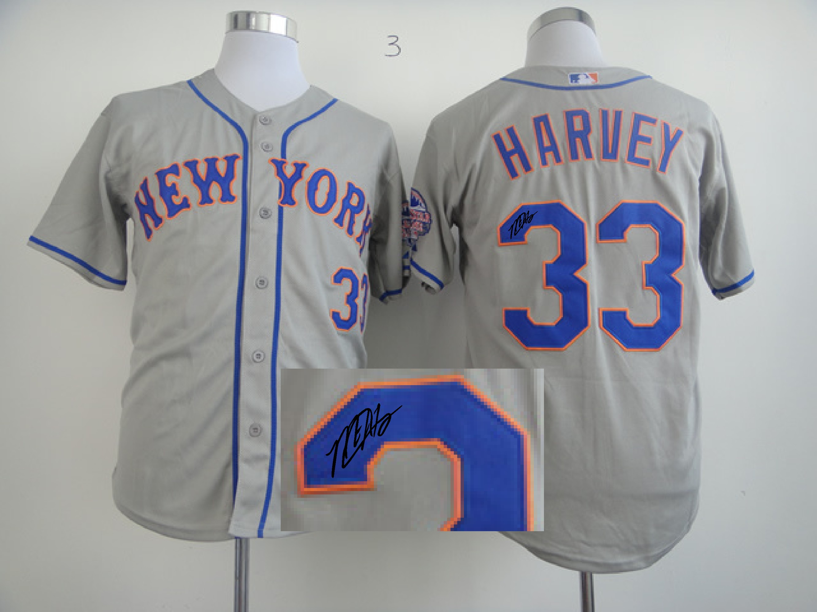 MLB New New York mets #33 Harvey Grey Signature Jersey