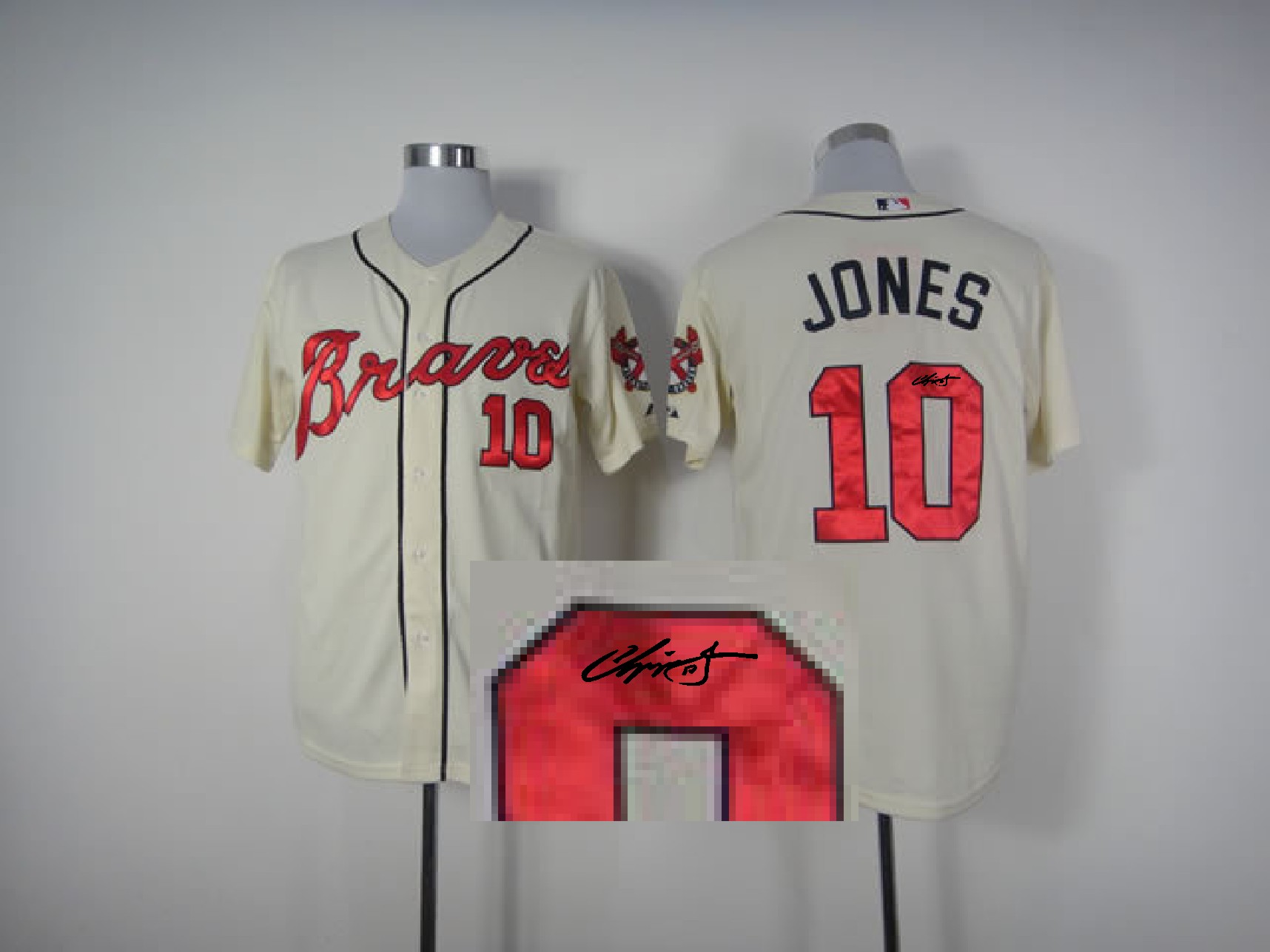 MLB Jerseys Atlanta Braves 10 Jones Cream Signature Jersey