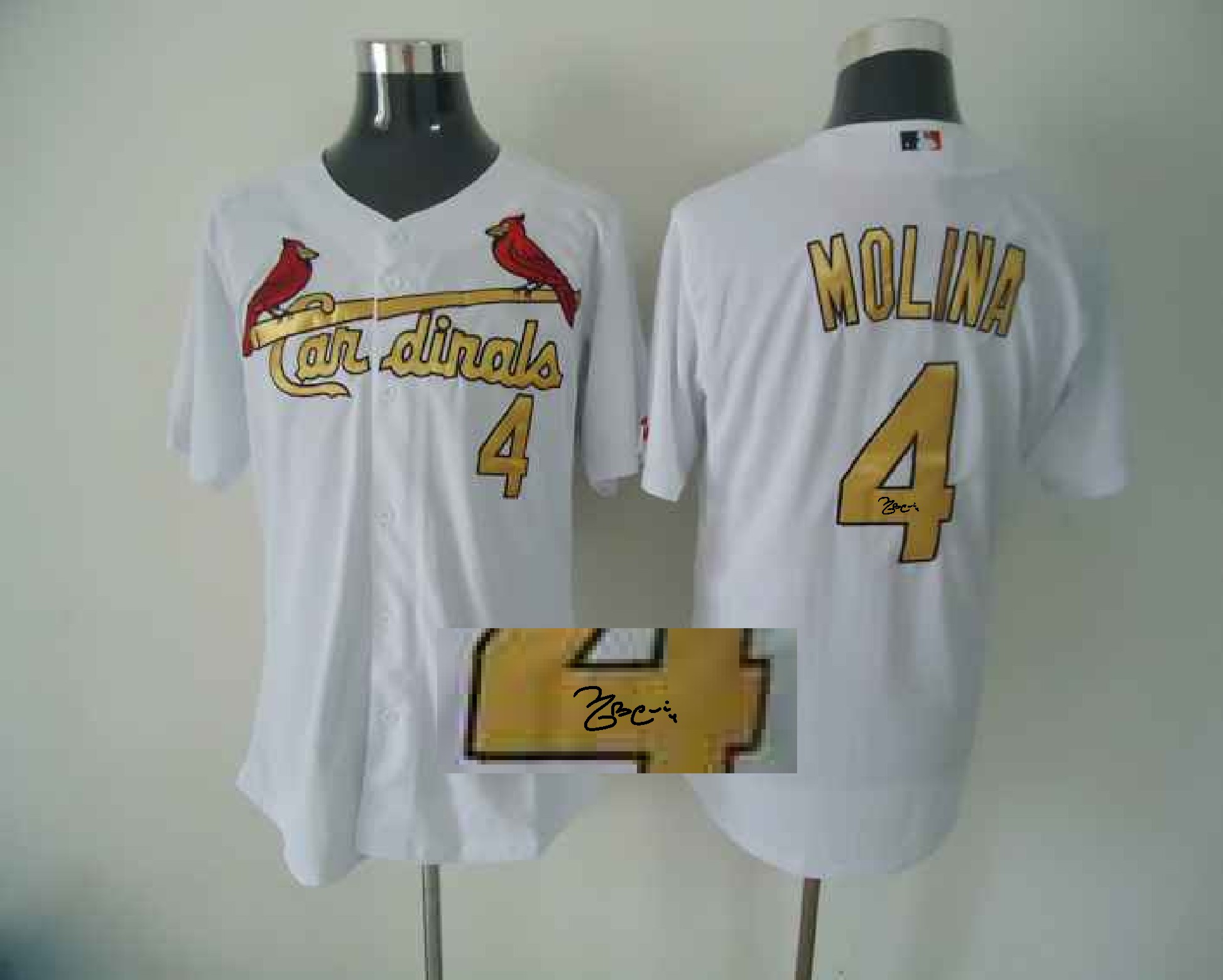 St. Louis cardinals #4 Molina White Signature Jersey Yellow Color