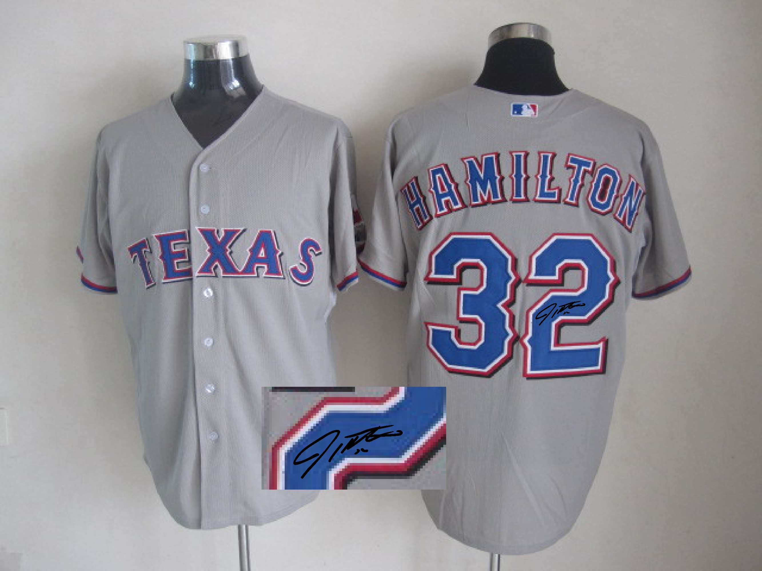 MLB Jerseys Texas Rangers 32 Hamilton Grey Signature Jersey