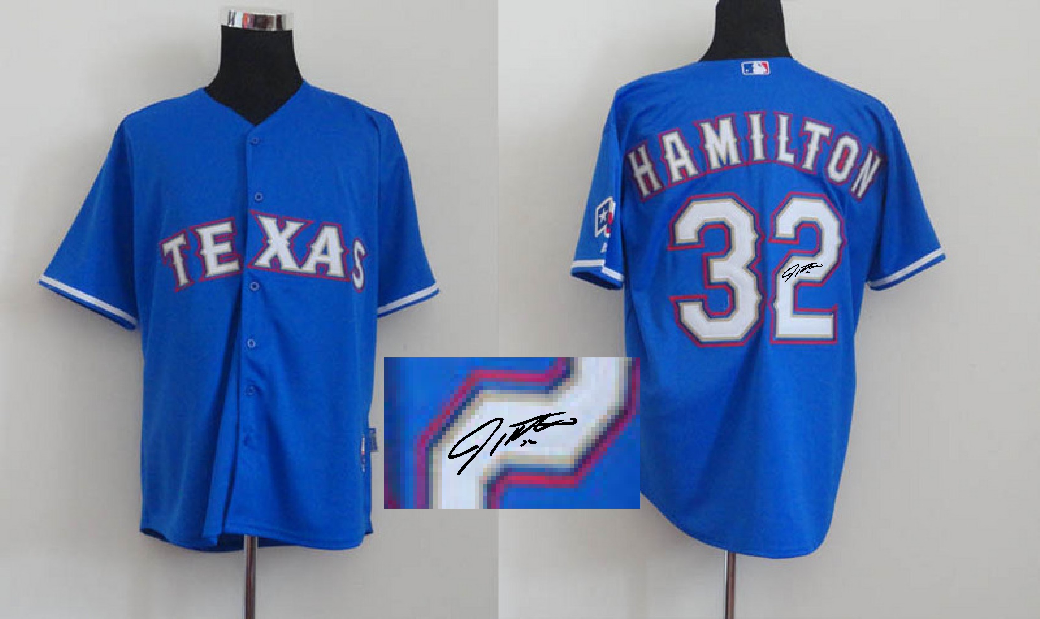 MLB Jerseys Texas Rangers 32 Hamilton Blue Signature Jersey