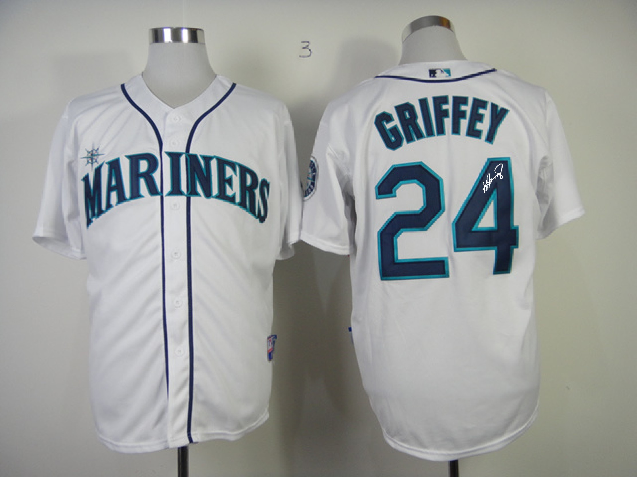 MLB Seattle Mariners #24 Ken Griffey White Signature Jersey