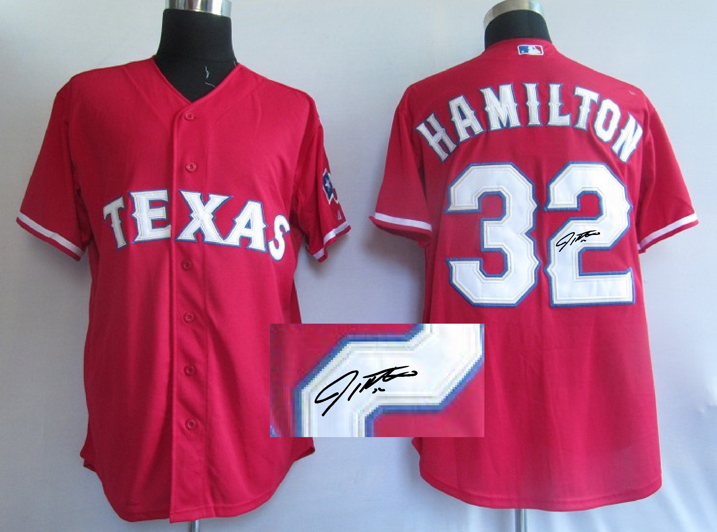MLB Jerseys Texas Rangers 32 Hamilton Red Signature Jersey