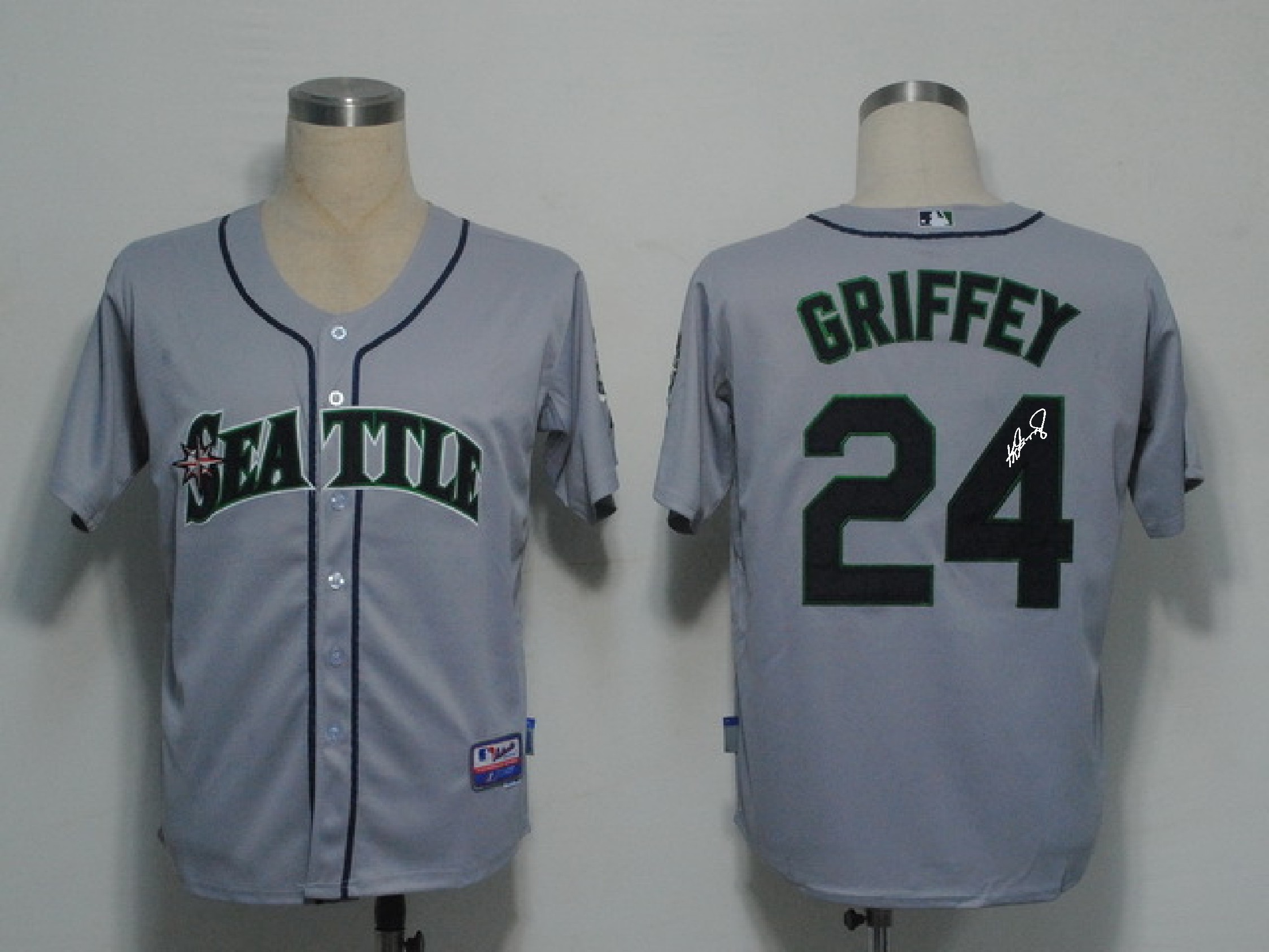 MLB Seattle Mariners #24 Ken Griffey Grey Signature Jersey