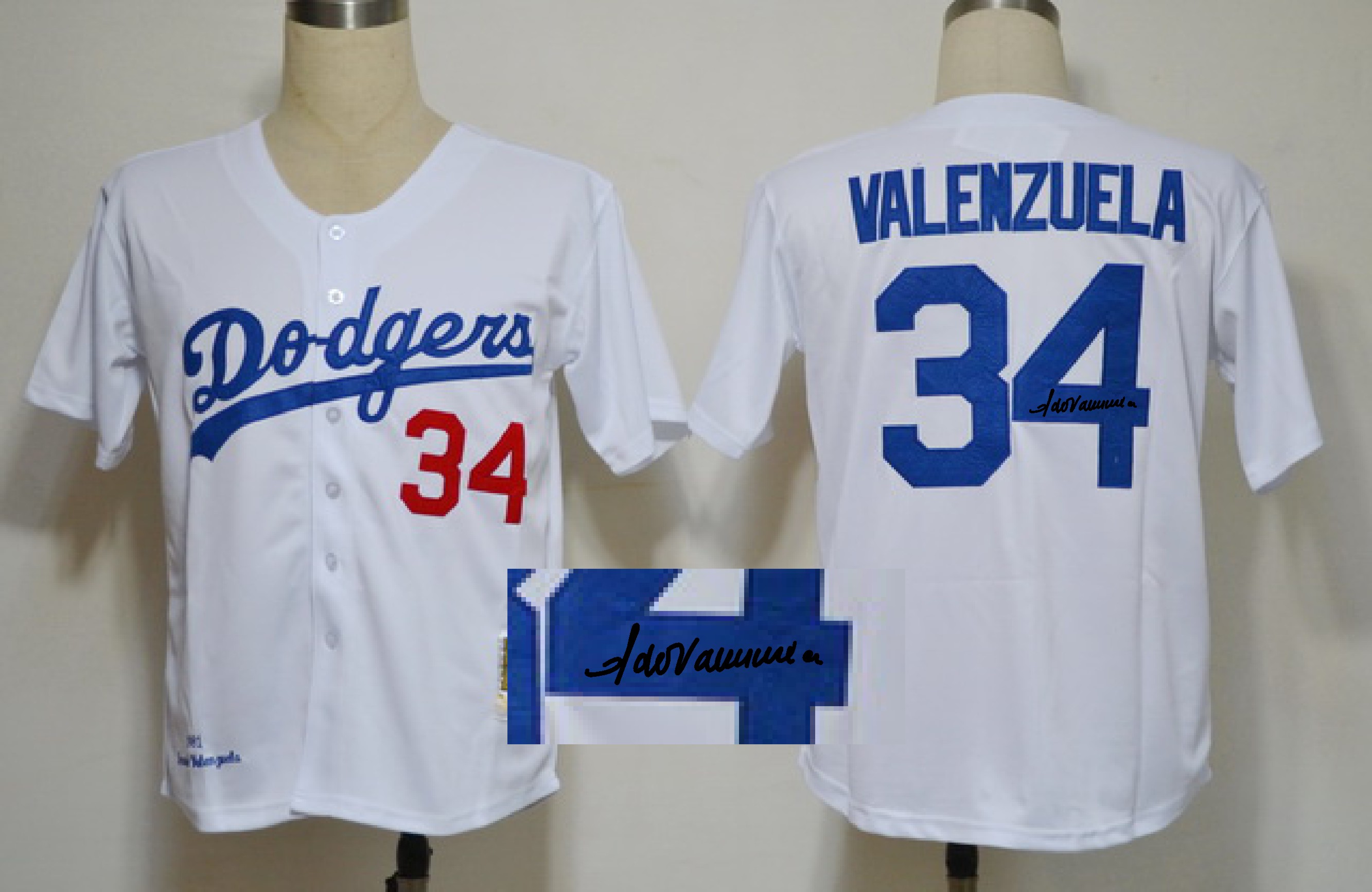 MLB Los Angeles dodgers #34 Valenzuela White Color Signature Jersey