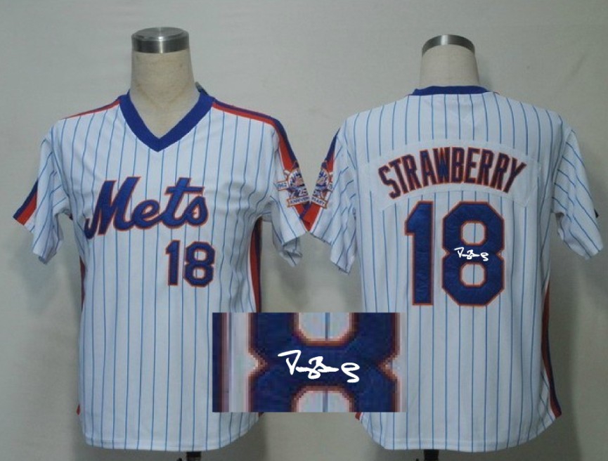 MLB New York Mets #18 Strawberry White Signature Jersey