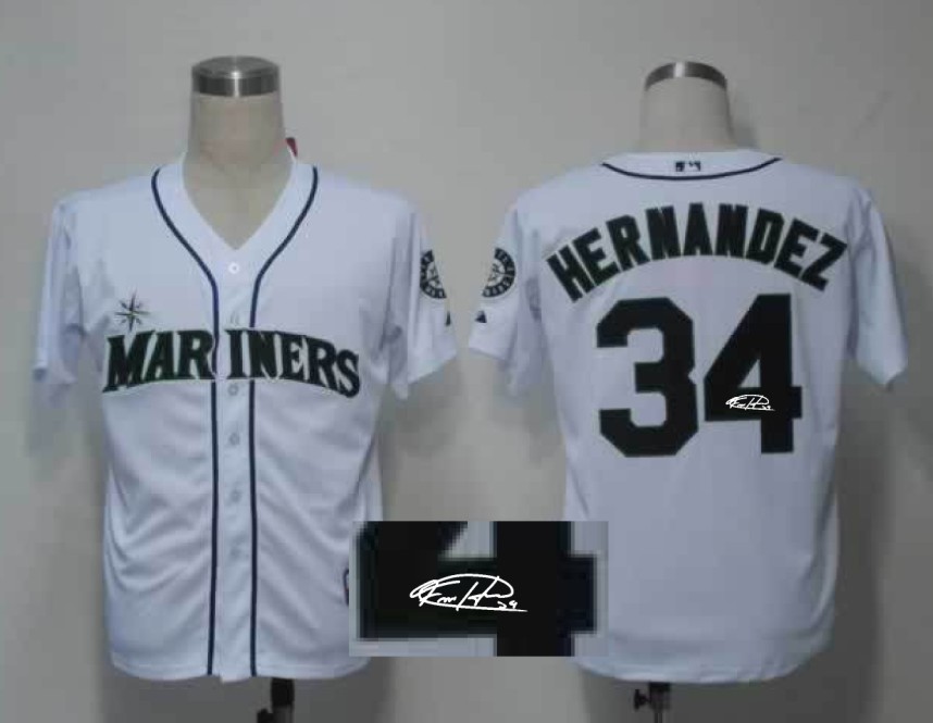 MLB Seattle Mariners Hernandez #34 Signature White Jersey