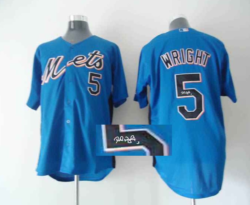 MLB New York Mets #5 David Light Blue Signature Jersey