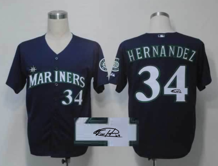 MLB Seattle Mariners Hernandez #34 Signature D.Blue Jersey
