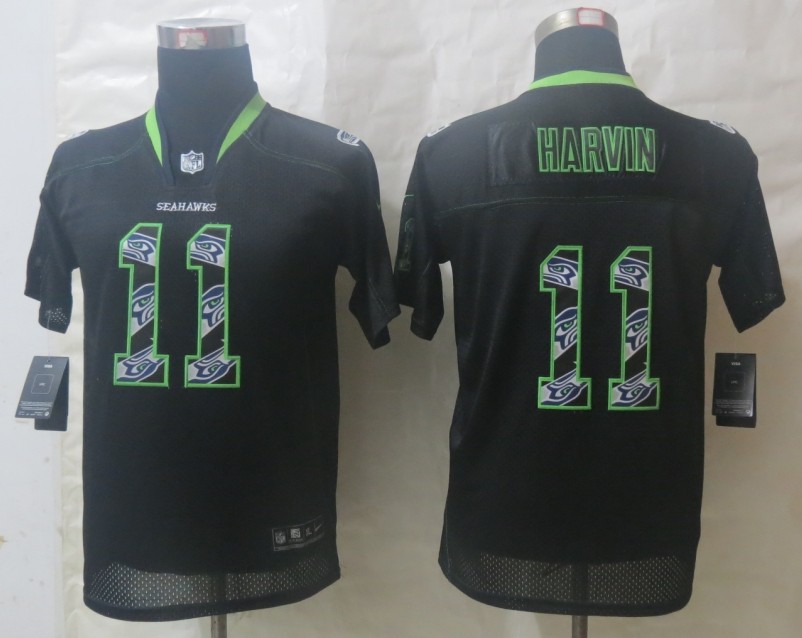 2014 New Youth Nike Seattle Seahawks 11 Harvin Lights Out Black Stitched Elite Jerseys