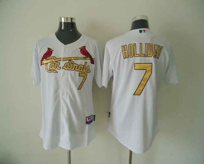 MLB Jerseys St. Louis Cardinals #7 Holliday White Jersey with Gold Letters