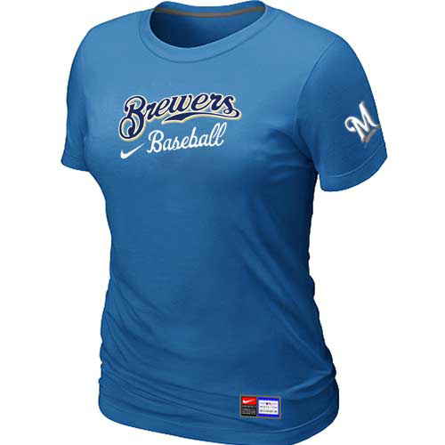 Milwaukee Brewers Nike Womens Short Sleeve Practice T Shirt L-blue 