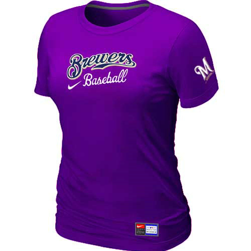 Milwaukee Brewers Nike Womens Short Sleeve Practice T Shirt Purple 
