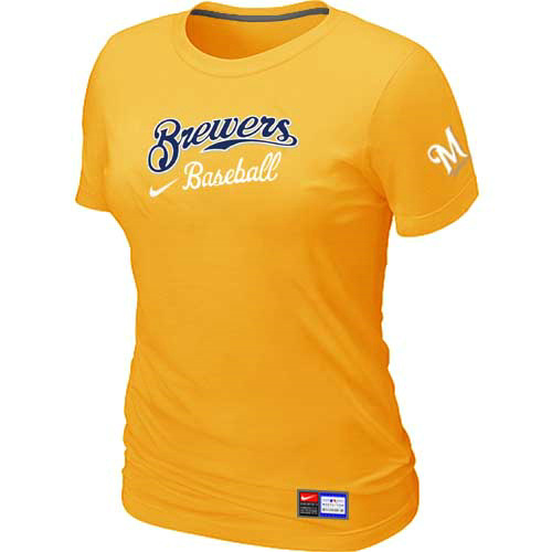 Milwaukee Brewers Nike Womens Short Sleeve Practice T Shirt Yellow 