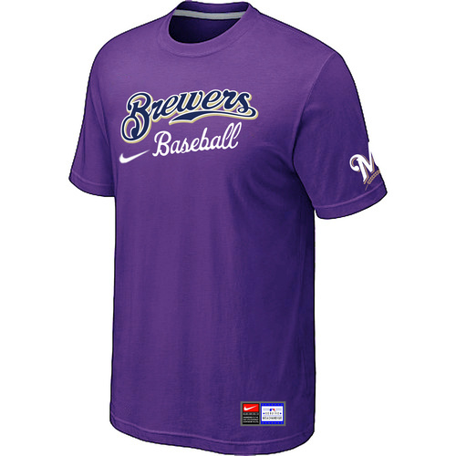 Milwaukee Brewers Nike Short Sleeve Practice T-Shirt Purple