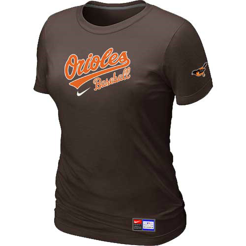 Baltimore Orioles Nike Womens Short Sleeve Practice T-Shirt Brown